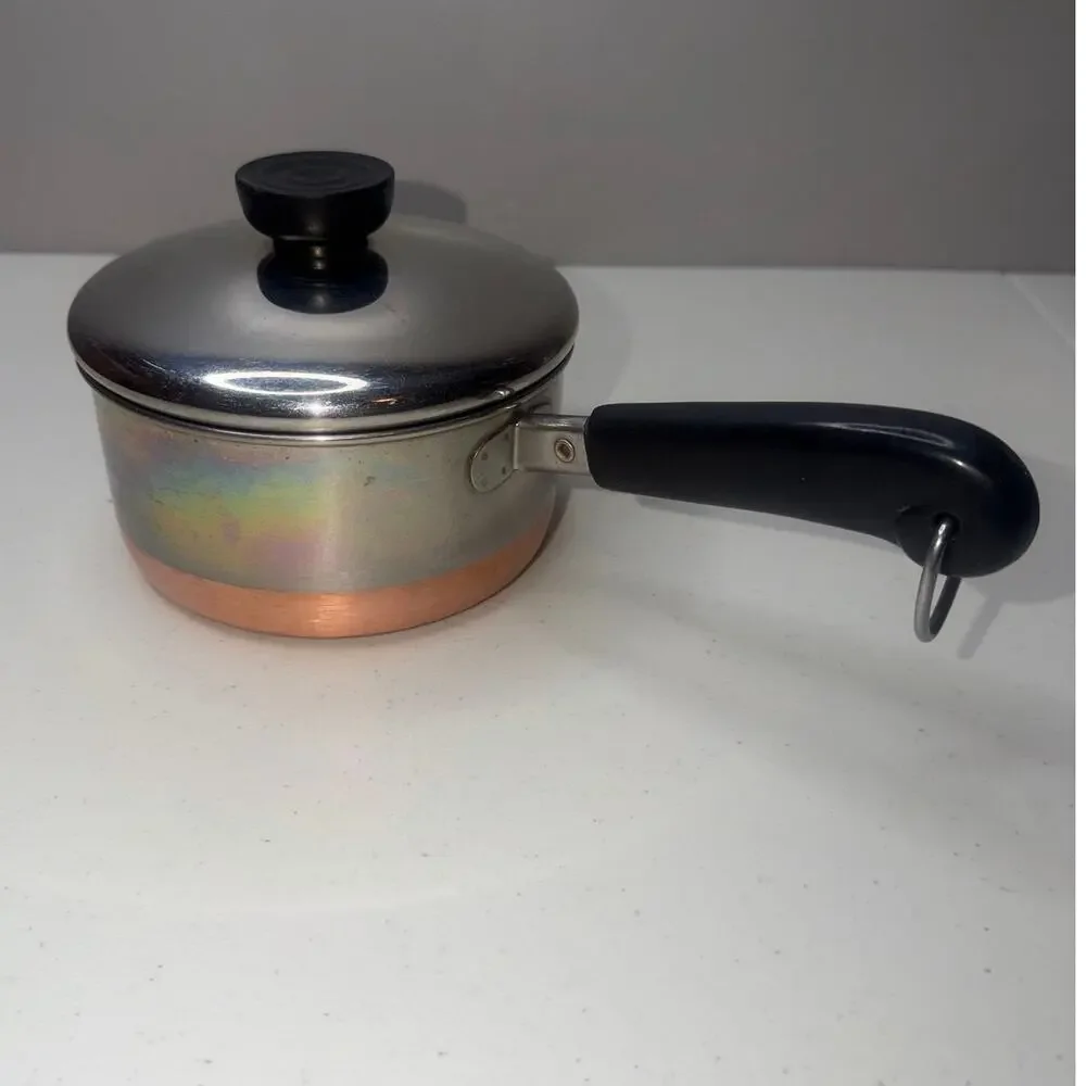 Revere Ware 1801 Copper Bottom Stainless 1 Qt Sauce Pan Lid Clinton Made in USA